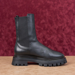 Stuart Weitzman Women Bedford Black Leather Platform Chelsea Ankle Boots sz 9