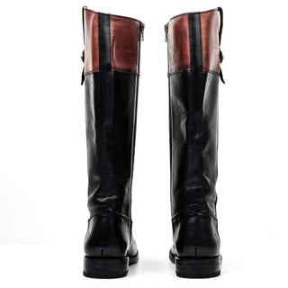 Frye Women Jayden Black Brown Leather Two Tune Wide Calf Riding Knee Boots sz 8.5