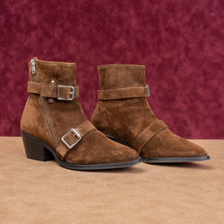 AllSaints Women Lior Brown Suede Stempunk Grunge Zip Ankle Boots sz 8US EUR 38