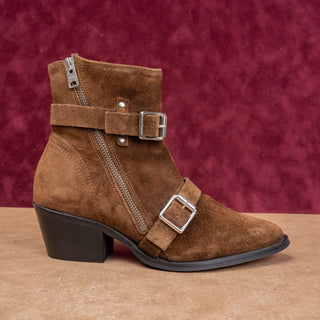 AllSaints Women Lior Brown Suede Stempunk Grunge Zip Ankle Boots sz 8US EUR 38