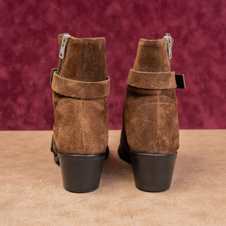 AllSaints Women Lior Brown Suede Stempunk Grunge Zip Ankle Boots sz 8US EUR 38