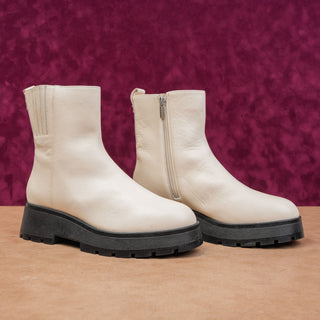 Vince Camuto Women Frames White Leather Platform Festival Party Zip Boots sz 8.5