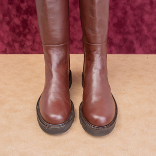 Stuart Weitzman Wmn Mila Lift Brown Leather Classic Riding Zip Knee Boots sz 7.5
