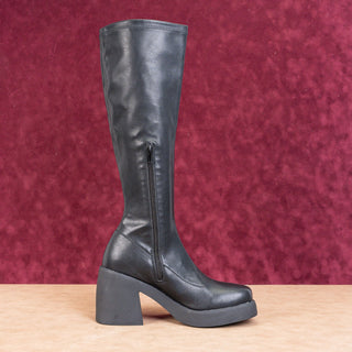 Steve Madden Wmn Henrik Black Platform Retro Vegan Leather Festival Boots Sz 8.5