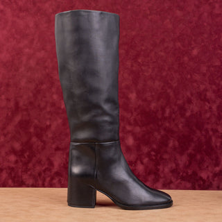 Nordstrom Women Hanna Black Leather Wide Calf Fashion Riding Knee Boots sz 8.5