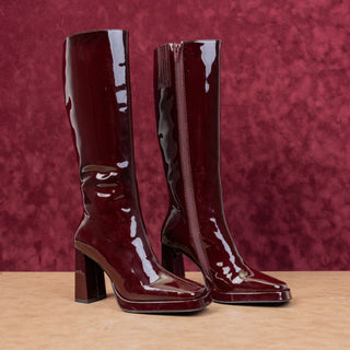 Jeffrey Campbell Women Maximal 90s Square Burgundy Patent Leather Boots sz 5.5