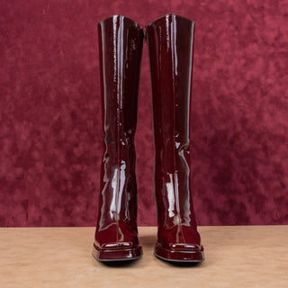 Jeffrey Campbell Women Maximal 90s Square Burgundy Patent Leather Boots sz 5.5