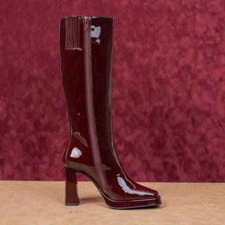 Jeffrey Campbell Women Maximal 90s Square Burgundy Patent Leather Boots sz 5.5