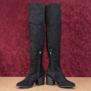 BP Women Luke Black Faux Suede Block Heel Over The Knee Boots sz 6.5