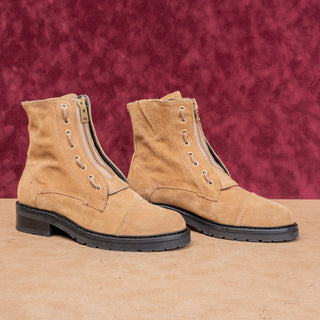AllSaints Women Tan Suede Front Zip Fashion Ankle Combat Boots sz 9US EUR39