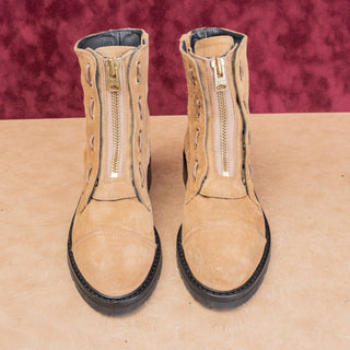 AllSaints Women Tan Suede Front Zip Fashion Ankle Combat Boots sz 9US EUR39