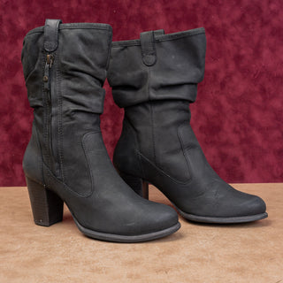 UGG Women Dayton Black Leather Zip Modern Western Pull Tab Mid Boots sz 6.5