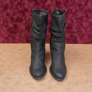 UGG Women Dayton Black Leather Zip Modern Western Pull Tab Mid Boots sz 6.5