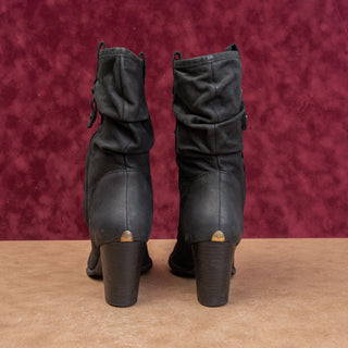 UGG Women Dayton Black Leather Zip Modern Western Pull Tab Mid Boots sz 6.5