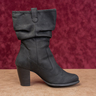 UGG Women Dayton Black Leather Zip Modern Western Pull Tab Mid Boots sz 6.5