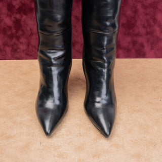 Jeffrey Campbell Women Black Vegan Leather Pointy Toe Fashion Zip Boots sz 8