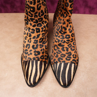 Schutz Women Amalya Leopard Print Western Cowgirl Festival Ankle Zip Boots sz 8.5