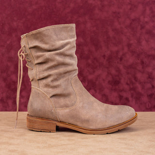 Sofft Wmn Sharnell Low Distress Beige Suede Waterproof Back Lace-up Boots sz 9.5