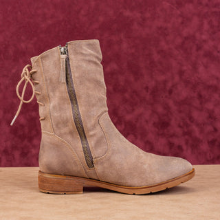 Sofft Wmn Sharnell Low Distress Beige Suede Waterproof Back Lace-up Boots sz 9.5