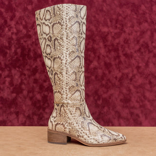 Vince Camuto Women Natural Snake Print Zip Pointy Toe Fashion Knee Boots sz 6.5