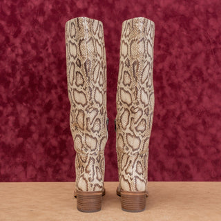 Vince Camuto Women Natural Snake Print Zip Pointy Toe Fashion Knee Boots sz 6.5