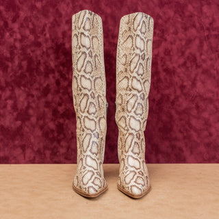 Vince Camuto Women Natural Snake Print Zip Pointy Toe Fashion Knee Boots sz 6.5