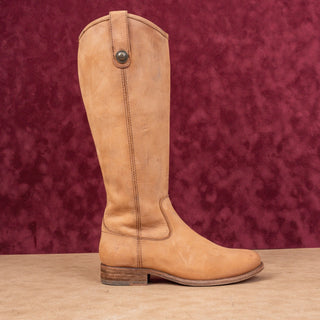 Frye Women Melissa Button 2 Tan Leather Zip Equestrian Riding Boots sz 5.5