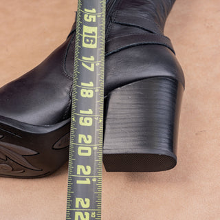 Born Women Black Leather Western Zip Wide Calf Fashion Zip Knee Boots sz 9.5