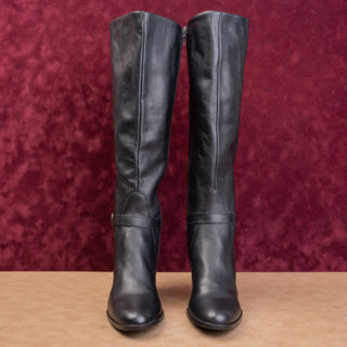 Born Women Black Leather Western Zip Wide Calf Fashion Zip Knee Boots sz 9.5