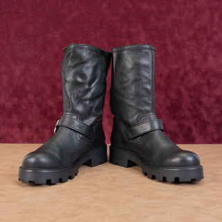 Steve Madden Women Glee Black Leather Moto Biker Strap Ankle Boots sz 7.5