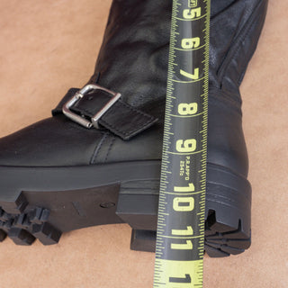 Steve Madden Women Glee Black Leather Moto Biker Strap Ankle Boots sz 7.5