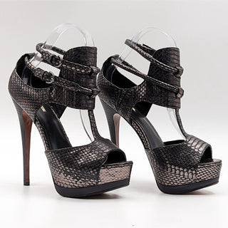 Leon Max Women Bugsy Snake Leather Platform Black Open Toe heels size 6.5