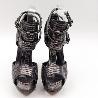 Leon Max Women Bugsy Snake Leather Platform Black Open Toe heels size 6.5