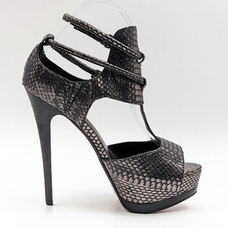 Leon Max Women Bugsy Snake Leather Platform Black Open Toe heels size 6.5