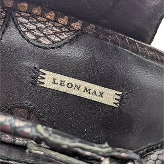 Leon Max Women Bugsy Snake Leather Platform Black Open Toe heels size 6.5