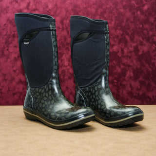 Bogs Women Plimsoll Leaf Black Rubber Willies Rain Boots sz 11US EUR42