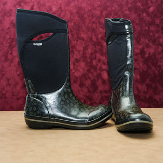 Bogs Women Plimsoll Leaf Black Rubber Willies Rain Boots sz 11US EUR42