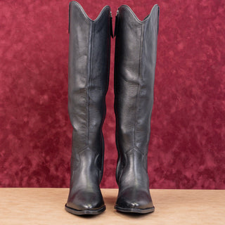 Journee Collection Women Pryse Black Leather Wide Calf Cowboy Western Boots sz 6