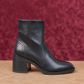 Steve Madden Women Phillie Black Leather Block Heel Ankle Boots sz 10