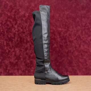 Donald Pliner Women Festival Party Black Leather OTK Platform Stretch Boots 6.5