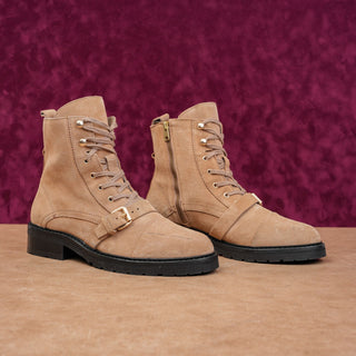 AllSaints Donita Women Tan Suede Zip Lace Buckle Combat boots sz 10.5US EUR41