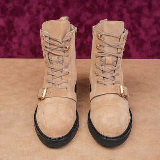 AllSaints Donita Women Tan Suede Zip Lace Buckle Combat boots sz 10.5US EUR41
