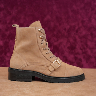 AllSaints Donita Women Tan Suede Zip Lace Buckle Combat boots sz 10.5US EUR41