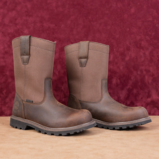 Skechers Work Men Brown Leather Pull-on Steel Toe Lightweight Boots sz 9.5