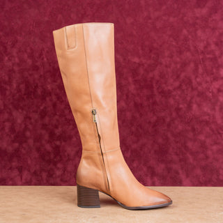 Sam Edelman Women Cognac Leather Riding Equestrian Zip Fashion Heel Boots sz 7.5