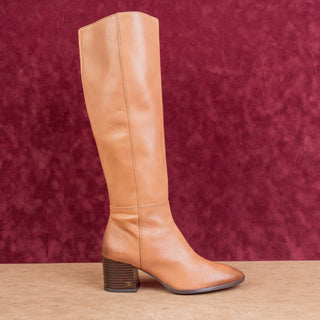 Sam Edelman Women Cognac Leather Riding Equestrian Zip Fashion Heel Boots sz 7.5
