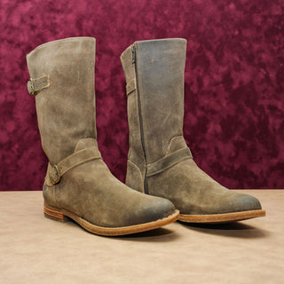 Born Women Delano Rugged Buckle Moto Tan Leather Mid Calf Boots 9.5US EUR40