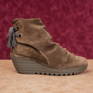 Fly London Wmn Yama Green Suede Back Lace-up Wedge Boots 10US EUR 40