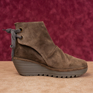 Fly London Wmn Yama Green Suede Back Lace-up Wedge Boots 10US EUR 40
