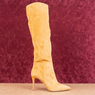 Vince Camuto Women Kashlei Gold Suede HIgh Wide Calf Pointy Toe Boots sz 11